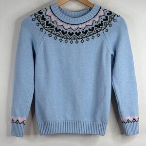 Classic Prep Fair Isle Sweater Girl 10 Preppy School Classic Wool Blend Ski Blue